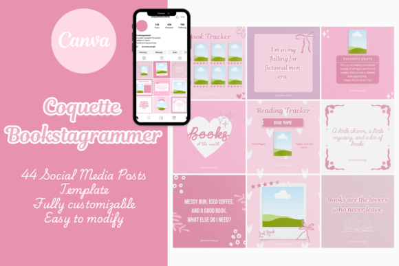 Download Coquette Bookstagrammer Canva Templates - Canva templates Collection